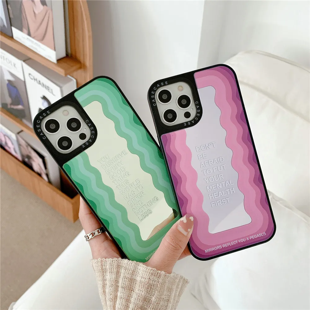 

new release girly cute fashion wave curve magic mirror phone case for iphone 12 13 pro max mobile phone back cover case