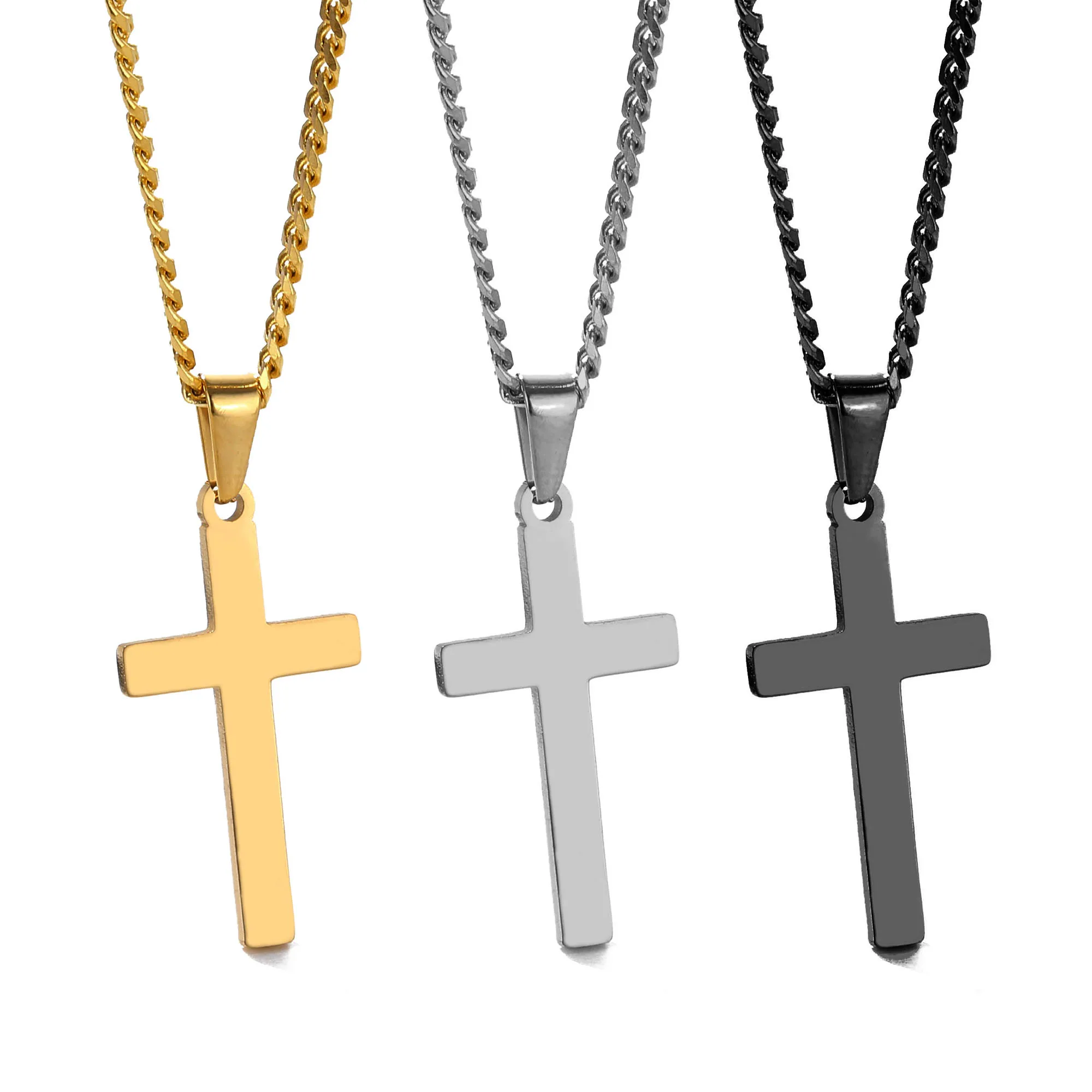 

Custom Wholesale Religious Jewelry Black Cross Pendant Necklace Non Tarnish Men 18k Gold Plated Stainless Steel Cross Necklace