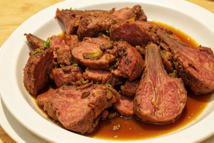 Pot roast with fresh herbs and spices on a cutting board