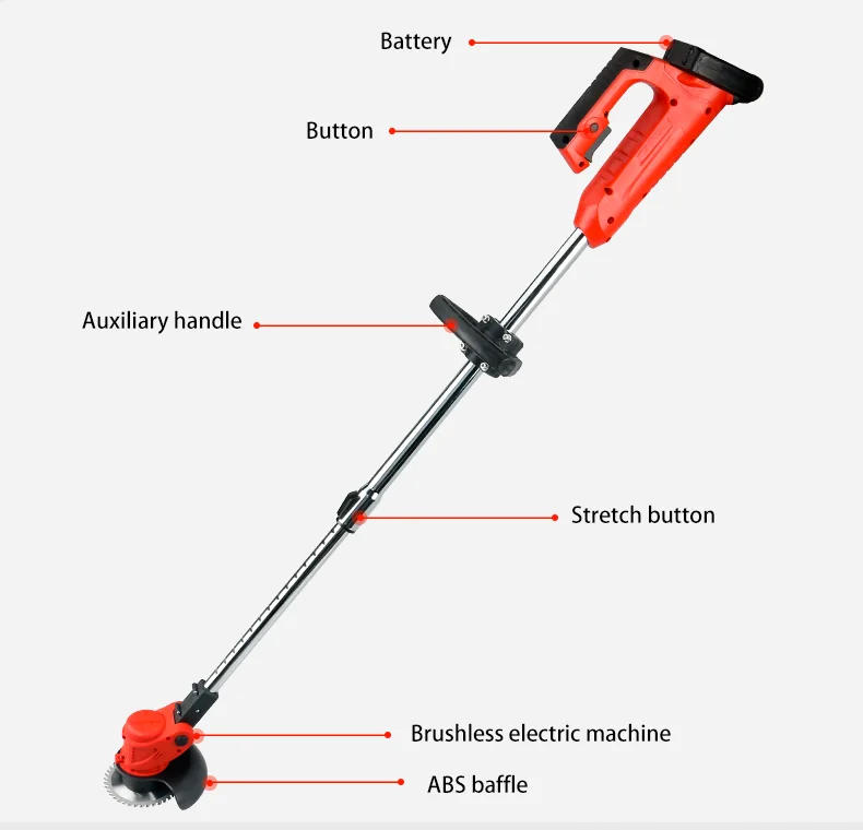 
21V Electric telescopic Cordless Grass Line Trimmer, Lithium brush cutter Telescopic Handle Electric Lawn Mowers 