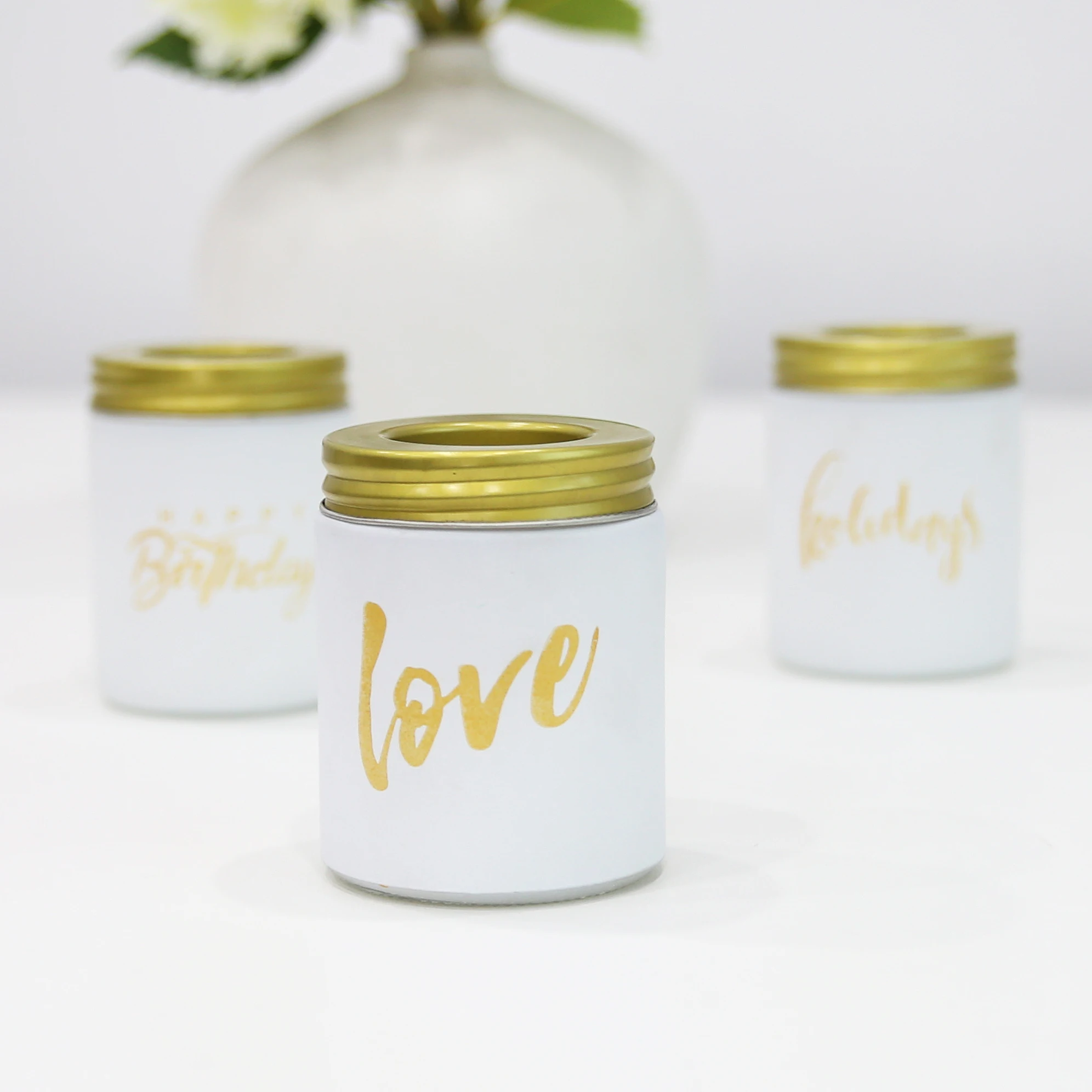 Wholesale Frosted White Glass Candle Vessel 10oz Candle Jar With Gold