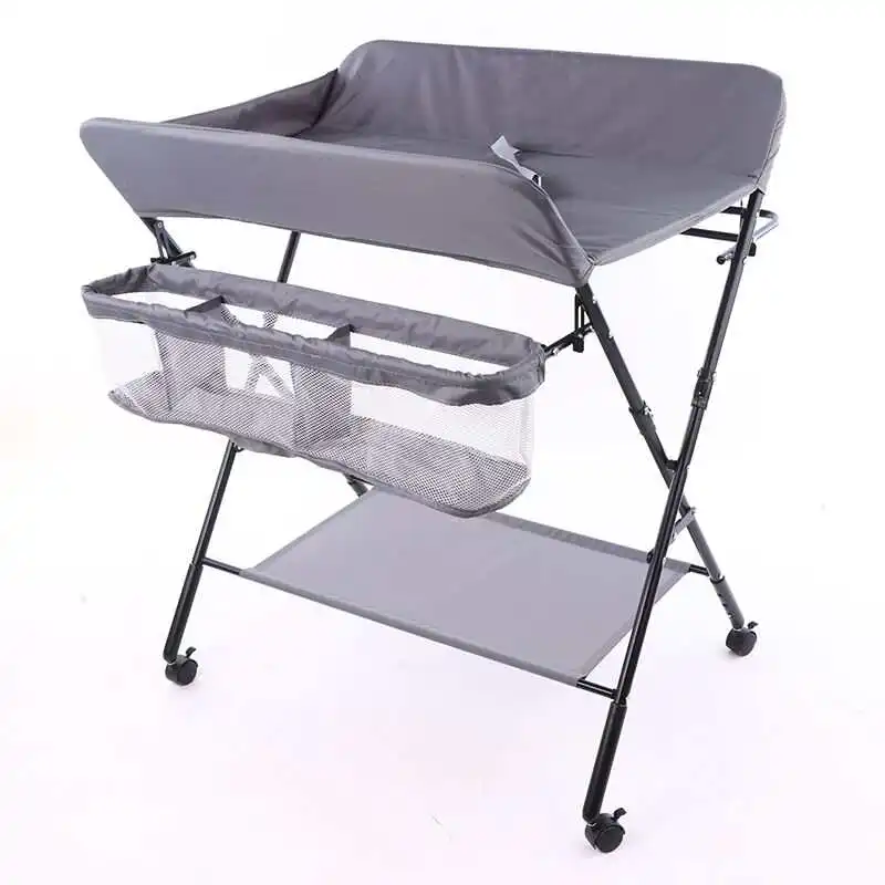 

Kids foldable diaper organizer portable bath nursing changing station multipurpose standing baby bathing table, Blue, pink and grey