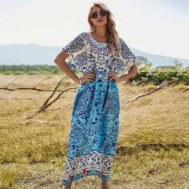 

2021 Summer New Fashion Loose Plus Size Printing Long Casual Dress, Picture color