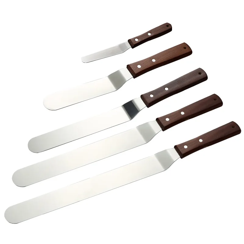 

Oem 4pcs Set Baking Tools Stainless Steel Wooden Handle Decorating Butter Rolled Ice Scraper Cheese Paint Cake Cream Spatulas