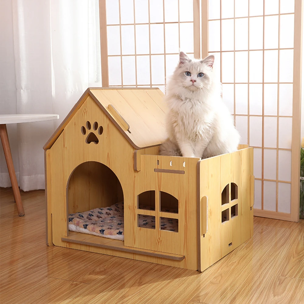 

Custom 2021 Hot Sell Home Style Pet Bed Accessories Dog House Removable Cover Luxury Wooden Dog House, Khaki