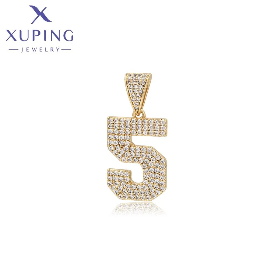

X000709161 XUPING Jewelry Meaningful Zircon Figure 5 14K Gold Plated Copper Jewelry Lucky Number Pendant For DIY Necklace Making