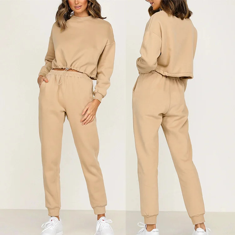 

Two Piece Set Crop Top Long Sleeve Sweat Suits Women Tracksuit Pullover Jogging Sweater Sweatshirt Winter Clothing Outfit