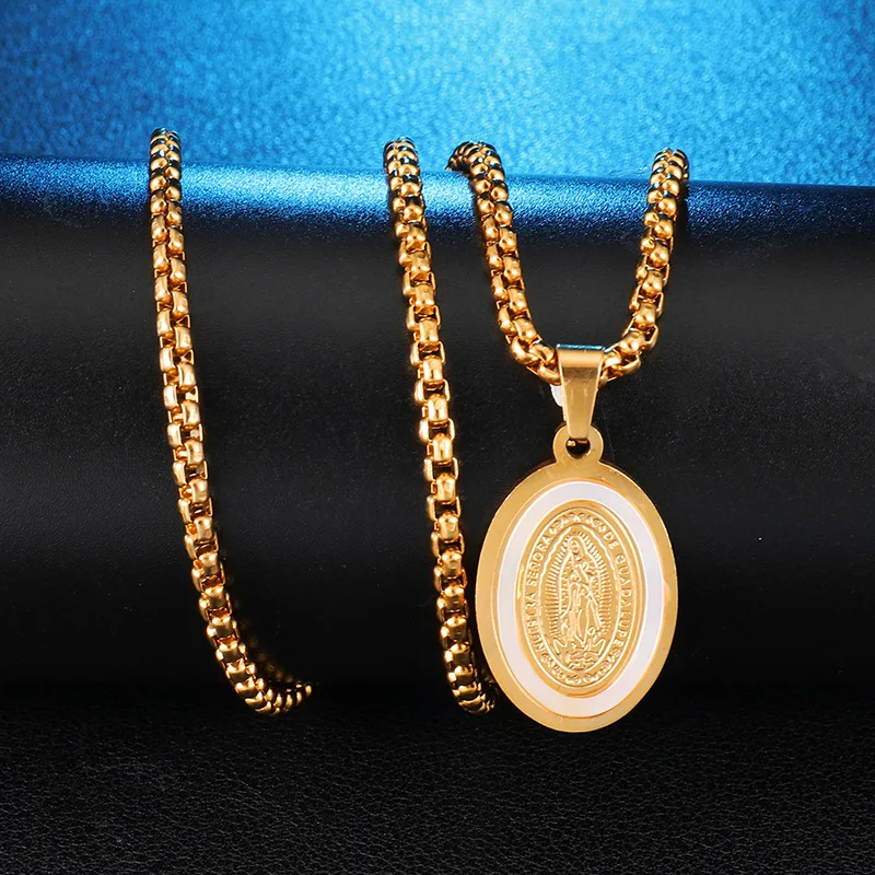 

Hongtong 18k Gold Catholic Religious Virgin Mary Necklace Blessed Jewelry 316L Stainless Steel Mary Necklace, Picture