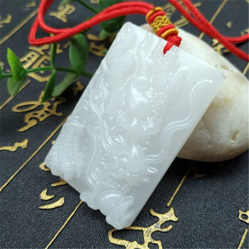 

White Jade Dragon Pendant Natural Fashion Jadeite Chinese Gifts Jewelry Amulet Carved Necklace Men Charm Women