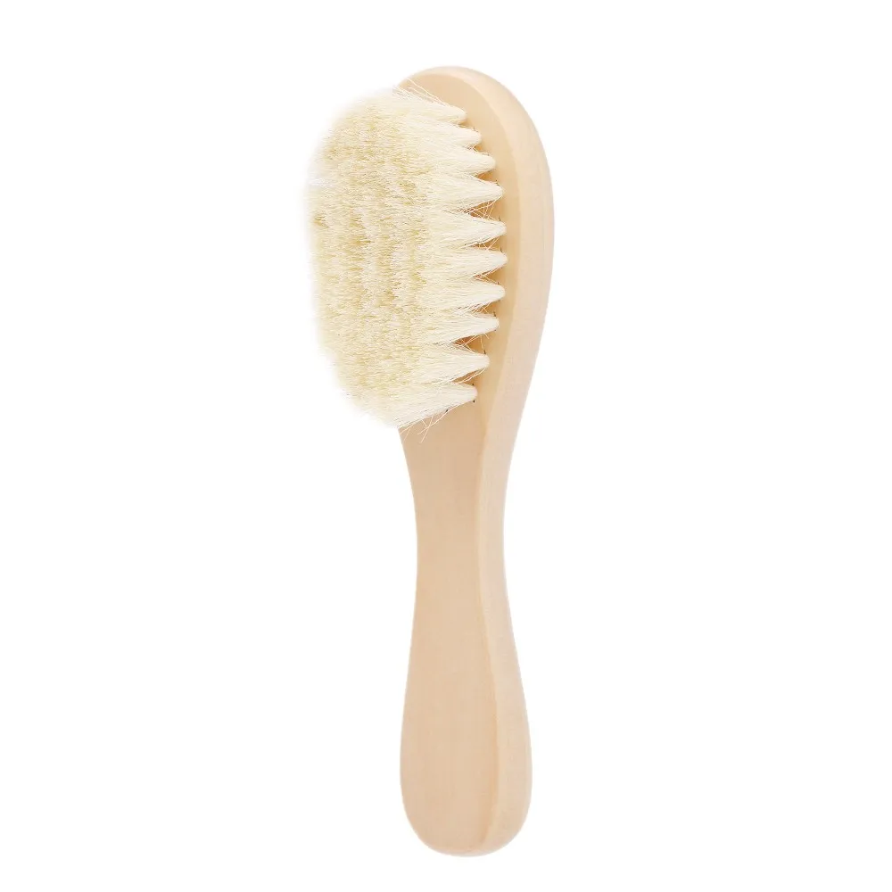 

New Goat Baby Hair Brush Comb Wooden Handle Newborn Baby Hairbrush Infant Comb, As main picture