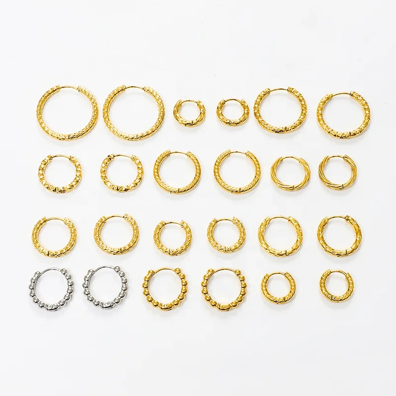 

Wholesale Stainless Steel 18K Gold Plated Jewellery Acier Inoxydable Hammer Thin Circle Hoop Earrings For Ladies