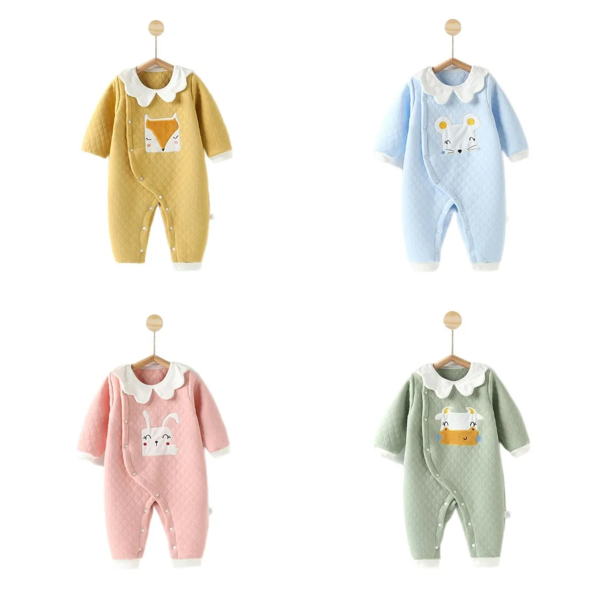 

Baby quilted one-piece spring autumn and winter oblique open pajamas newborn clothes warm romper cotton baby romper, Picture shows