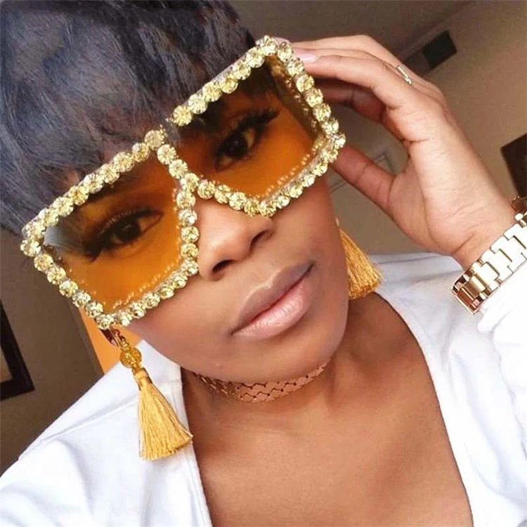 

Fashion Square Oversized Women Sunglasses Rhinestones Glasses Sun Shades With Diamonds, As pictures or customized color