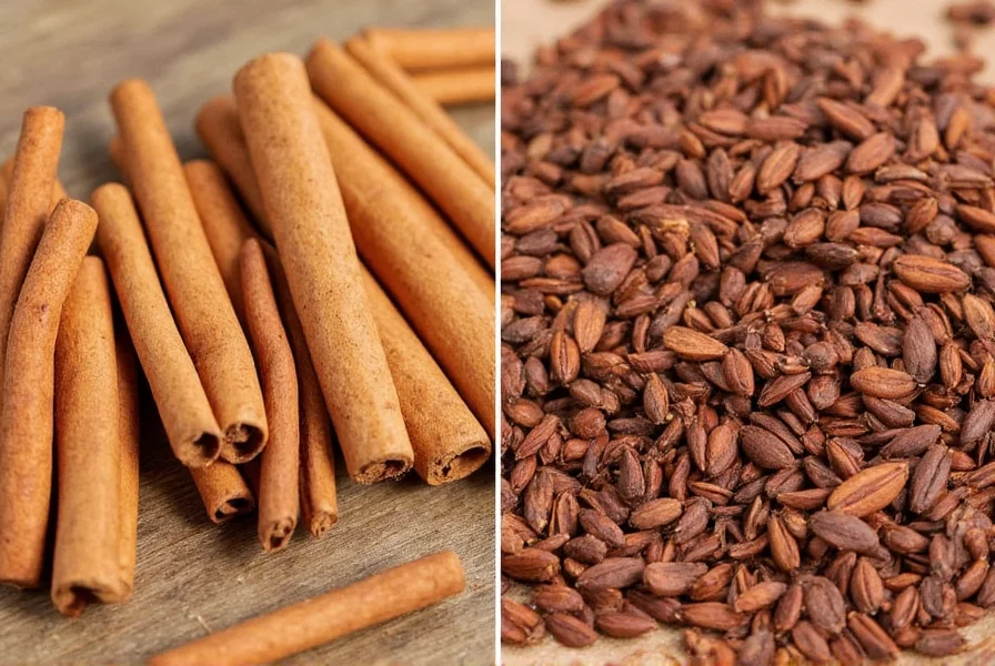 Close-up comparison of Saigon cinnamon quills versus Ceylon cinnamon quills showing structural differences