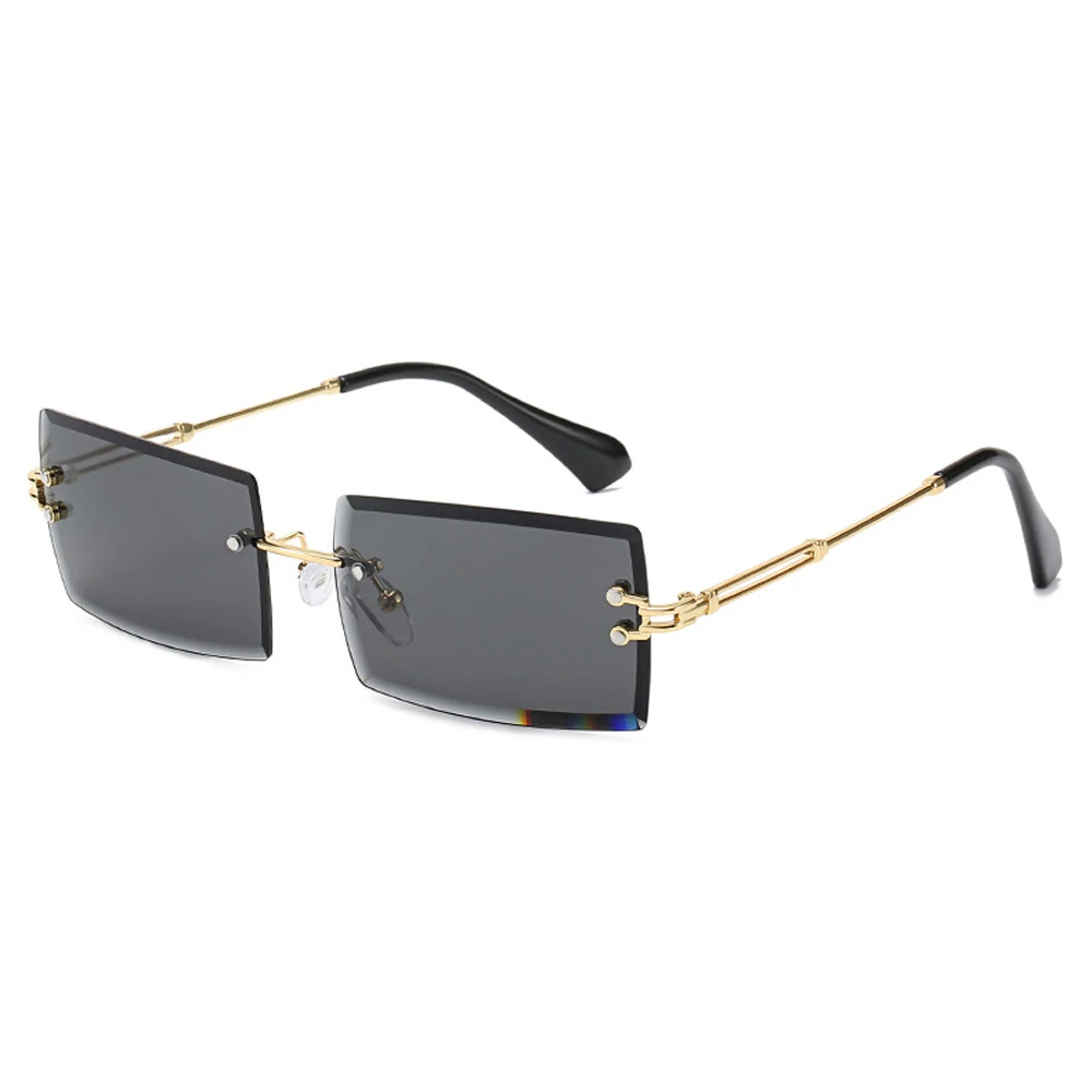 

Gold rectangular rimless women frameless metal sun glasses for men square uv400 sunglasses