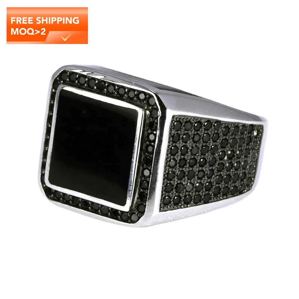 

Real 925 Sterling Silver Rings For Men Micro Paved Zircon Stone Biker Men Signet Ring Black Turkey Jewelry