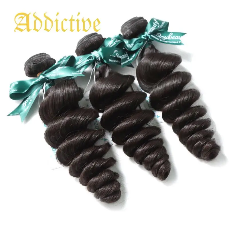 

Addictive 11A Luxury Brazilian Hair Weave Loose Wave Bundles Natural Black 100% Human Virgin Hair Extensions