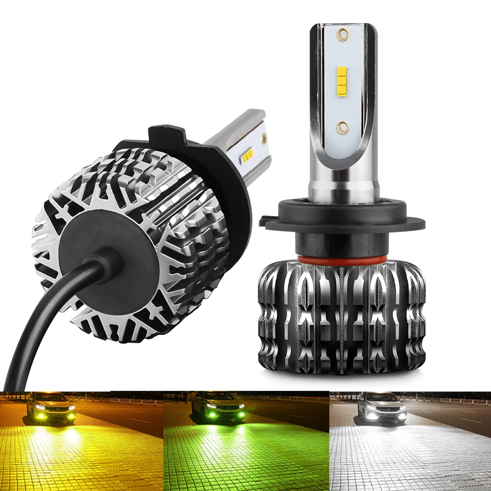 Yellow Green Super Bright Led H4 Tricolor car fog light bulb,12000lm Fanless 9005 Car Fog Lights K1 H4 Car Led Fog Light Bulb