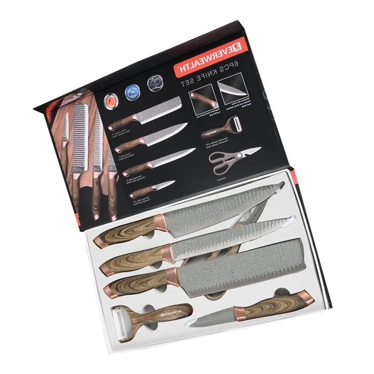 

Private label 6 pcs luxury stainless steel chef knives knife set with gift box