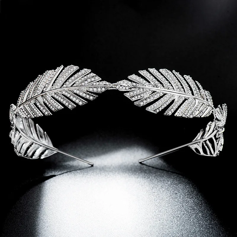 

Jachon Fair price wholesale fashion leaves bling crystal accessories tiara, Sliver