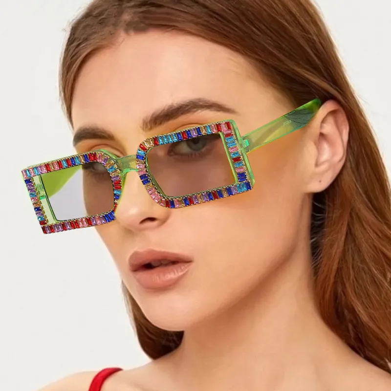 

New style diamond personality head small rectangle sunglasses designer brand luxury black cool eyes sunglasses, Choice