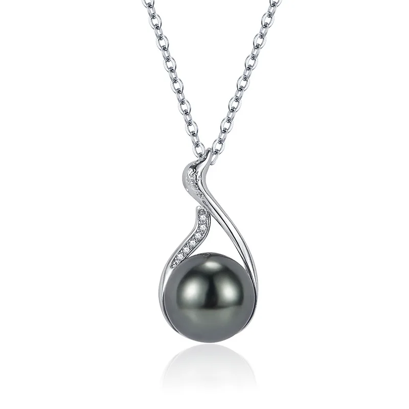 

White Gold Swan Pendant Necklace Diamond Necklace Silver Chain 14MM Tahitian Black Pearl Pendant Necklace Gifts for Women, Silver/gold/rose gold/ black