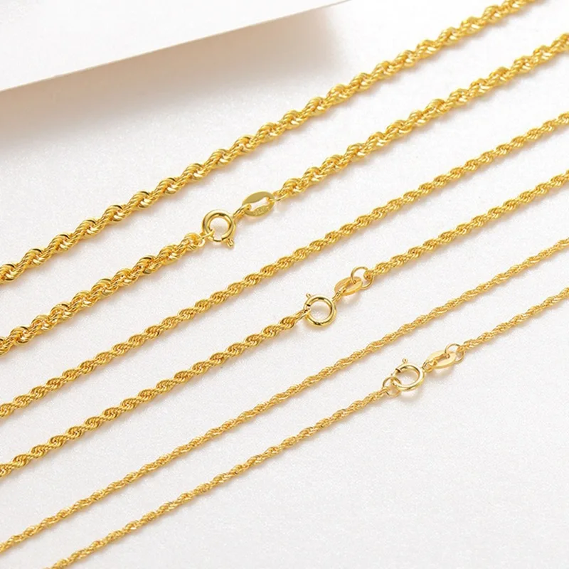 

Wholesale 2mm 2.4mm AU750 pure solid rope chain quality competitive price 18k gold chain necklace for men women