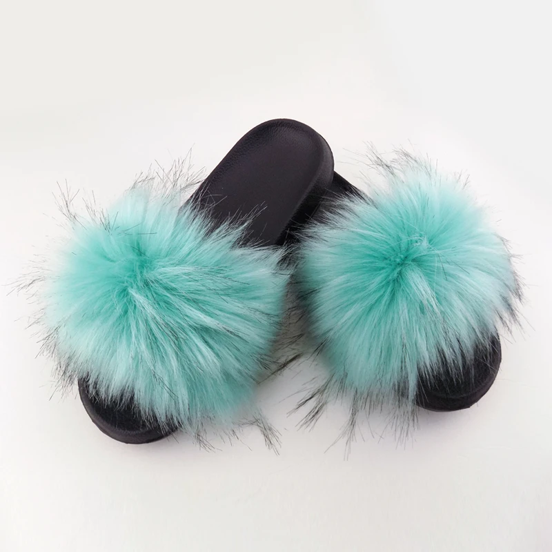 

cheap faux raccoon fur slides EVA slipper with fur women fur slipper
