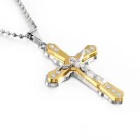 

Fashion Christian Men Jewelry Stainless Steel Cross Jesus Pendant Necklace With Diamond Rhinestone