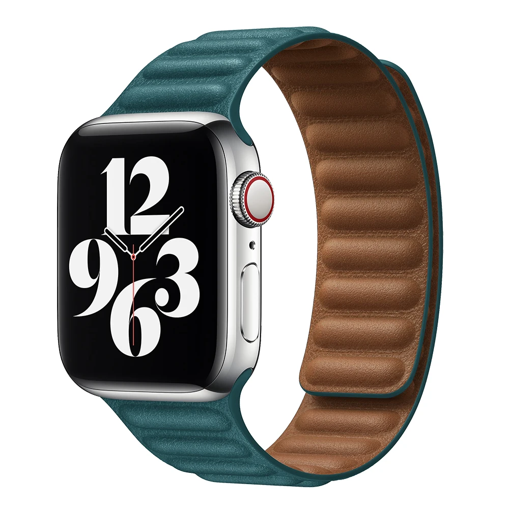 

wrist watch magnetic loop band 45mm 41mm genuine leather link watch strap for apple watch series 7, 22 colors