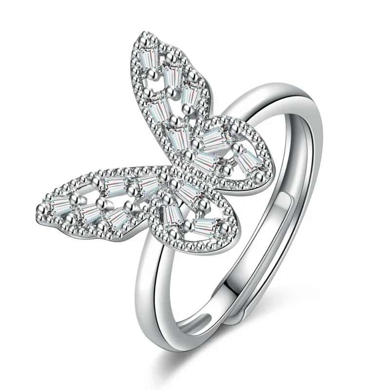 

Creative Design Statement Style Pave Bling Bling Single Crystal Rhinestone Butterfly Open Ring Dainty Butterfly CZ Wedding Ring