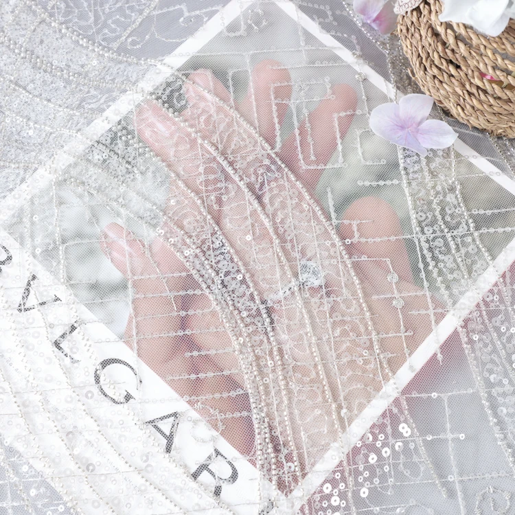 

GY4043 2020 High Quality Wedding Dress Elegant 2020 Lace Luxury Lace bead Fabric Sequins Organza Lace Fabrics