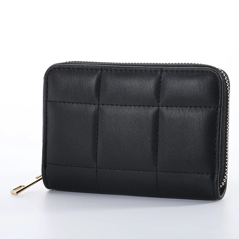 

2021 Fashion Black Zipper PU Leather Wallet Women Short Mini Wallet, As the picture or customized