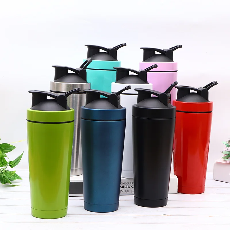 

750ml Stainless Steel Protein Shaker Bottle Gym Vacuum Insulated Metal Fitness Sports Shaker Water Bottle Flask With Stock, 11 color