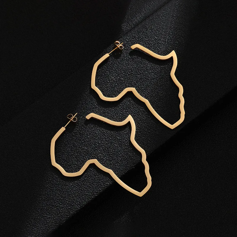 

2021 fashion wholesale statement big jewelry custom african stud 18k gold plated stainless steel africa hoop map earrings women, Gold, silver, rose gold