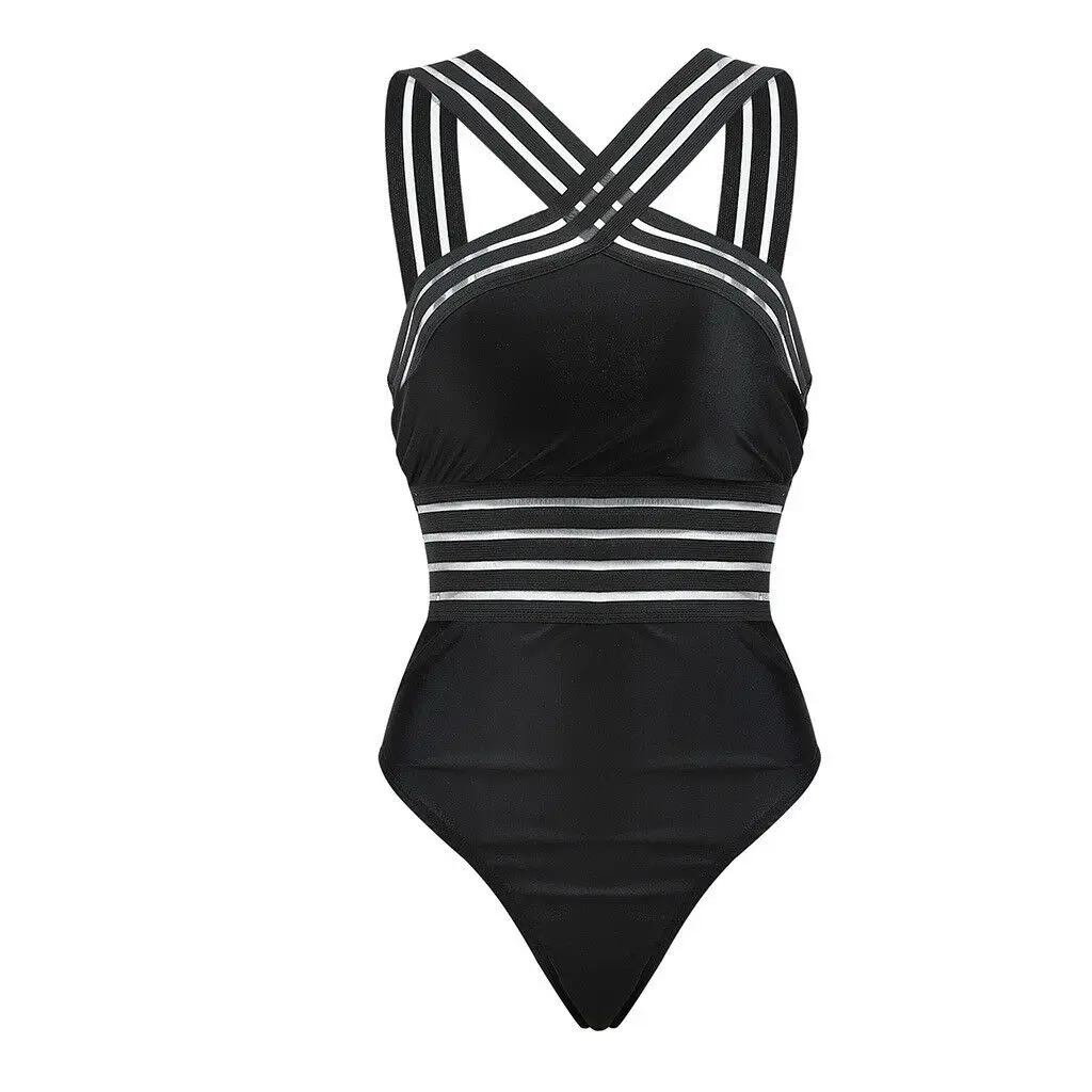 

Sexy Black Striped One Piece Bikini Women's Bandage Push Up Monokini Swimwear Swimsuit Beach Triangle Bathing Suit