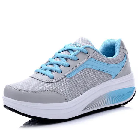 

Mesh Fabric Leather Outsole Grey Wedges Sneakers For Women Top Hidden Heel, 5 colors