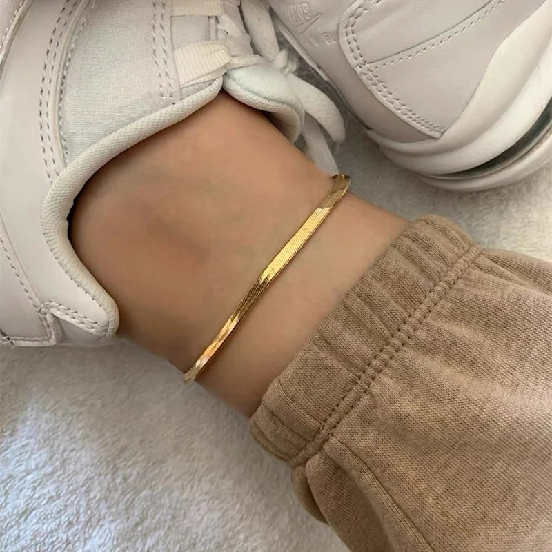 

2020 Fashion Charming ankle bracelets for women stainless steel 3mm gold plated herringbone Chain anklets for women