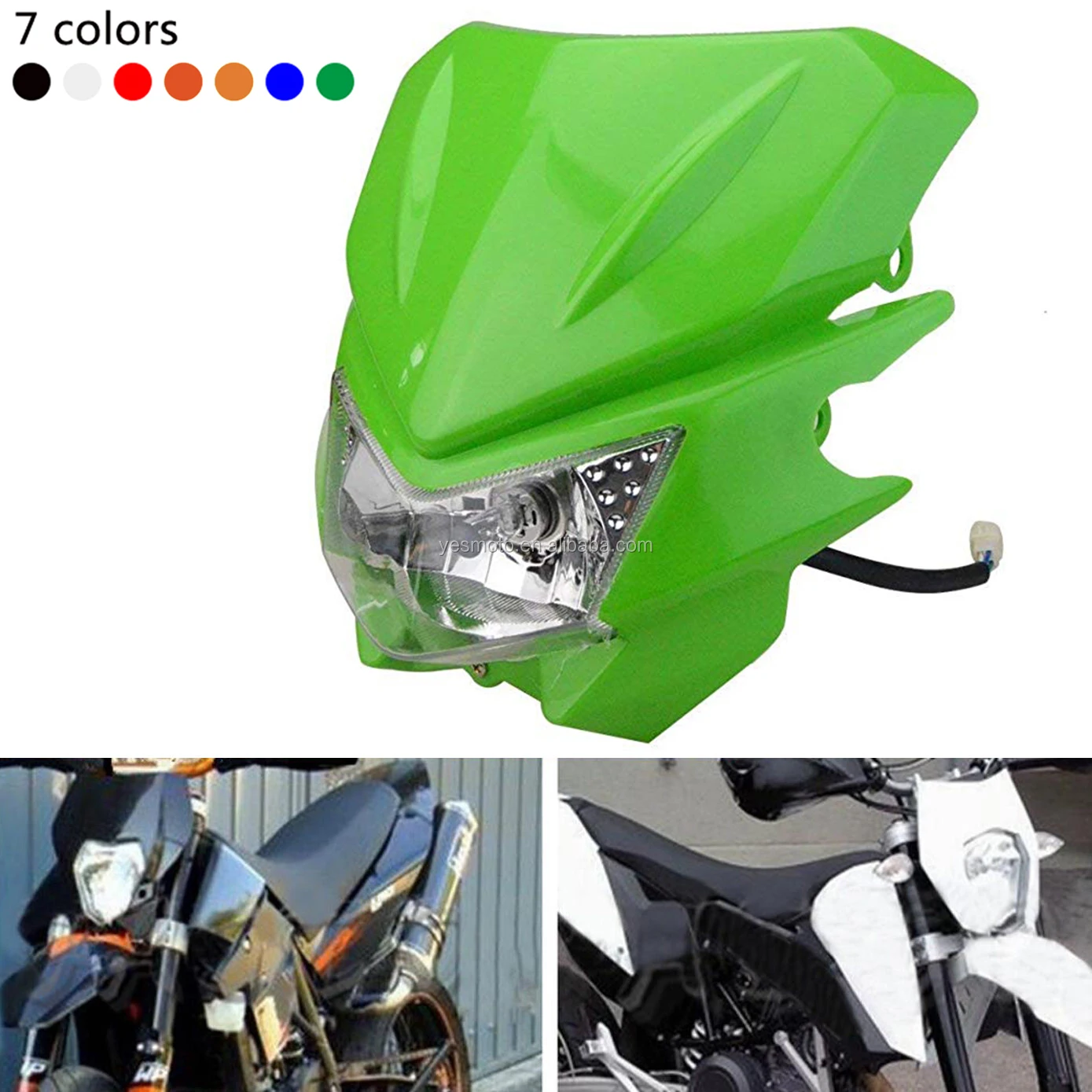GOOFIT Motorcycle Dirt Bike Universal Headlights Fairing Light Headlamp for KX125 KX250 KXF250 KXF450 KLX200 KLX250 KLX450 Green 