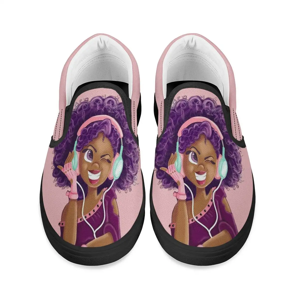 

Black Art African Girls Printing kids shoes Slip On Canvas Shoes