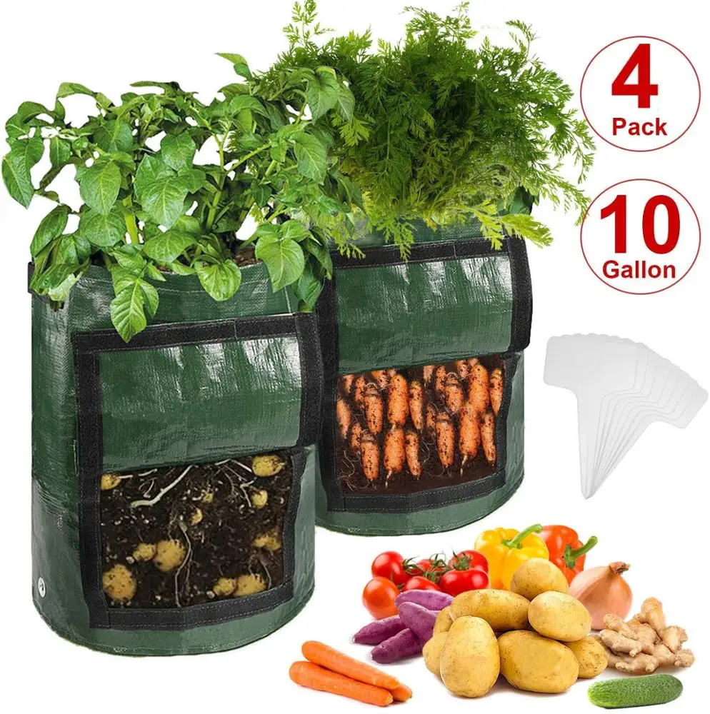 

4 Pack 10 Gallon 20 Gallon 30 Gallon Potato Grow Bags Plant Growing Bags Garden Bag Plant Pot for Grow Vegetables, Green, black, white or custom