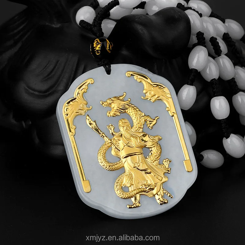 

Certified Hetian Jade Gold Pendant Pure Gold Guan Gong Men'S Necklace