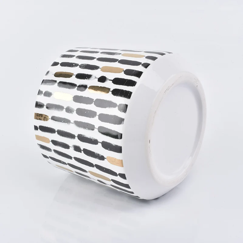 Wholesale Black and Gold Ceramic Candle Holder Vertical Bars Home Decoration