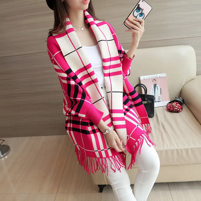 
Wholesale Small Order Stock New Stripes Cashmere Thickened Sleeve Cloak Warm Cape Shawl With Sleeves 