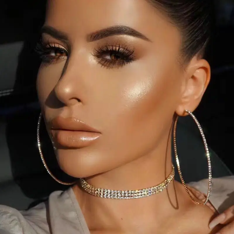 

Fashion Statement Crystal Rhinestone Big Earrings Hoops, Picture