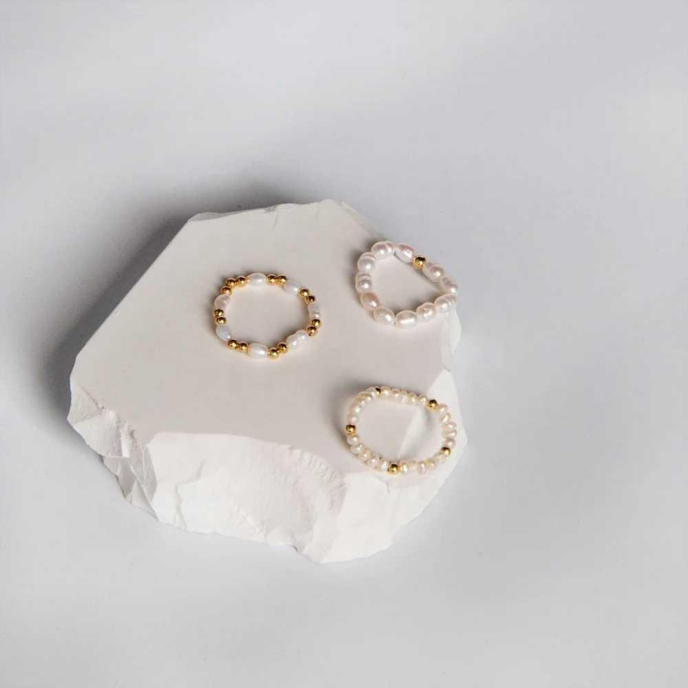 

natural freshwater pearl rings handmade elastic dainty stacking seed beads pearl rings Miyuki mirror luster jewelry R0227