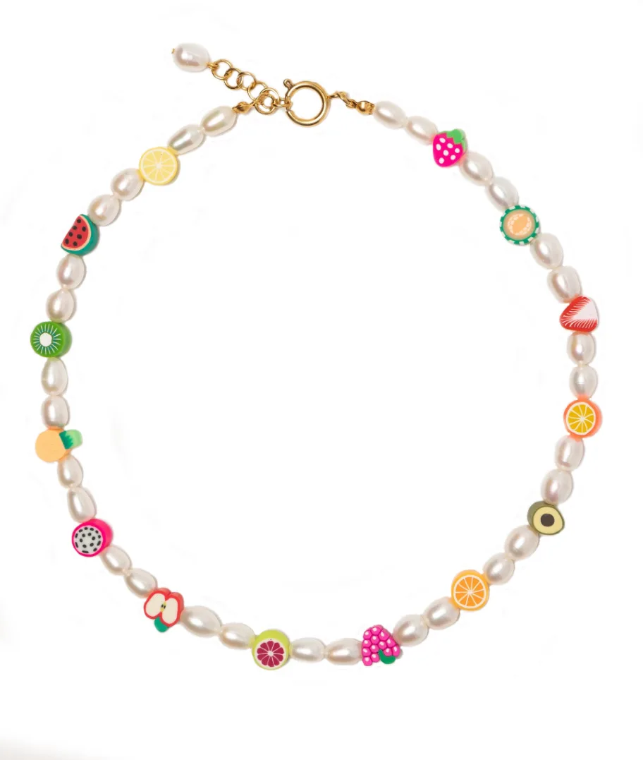 

NUORO Creative Rainbow Colour Polymer Clay For Friendship Choker Strawberry Fruit Faux Pearls y2k Style necklace