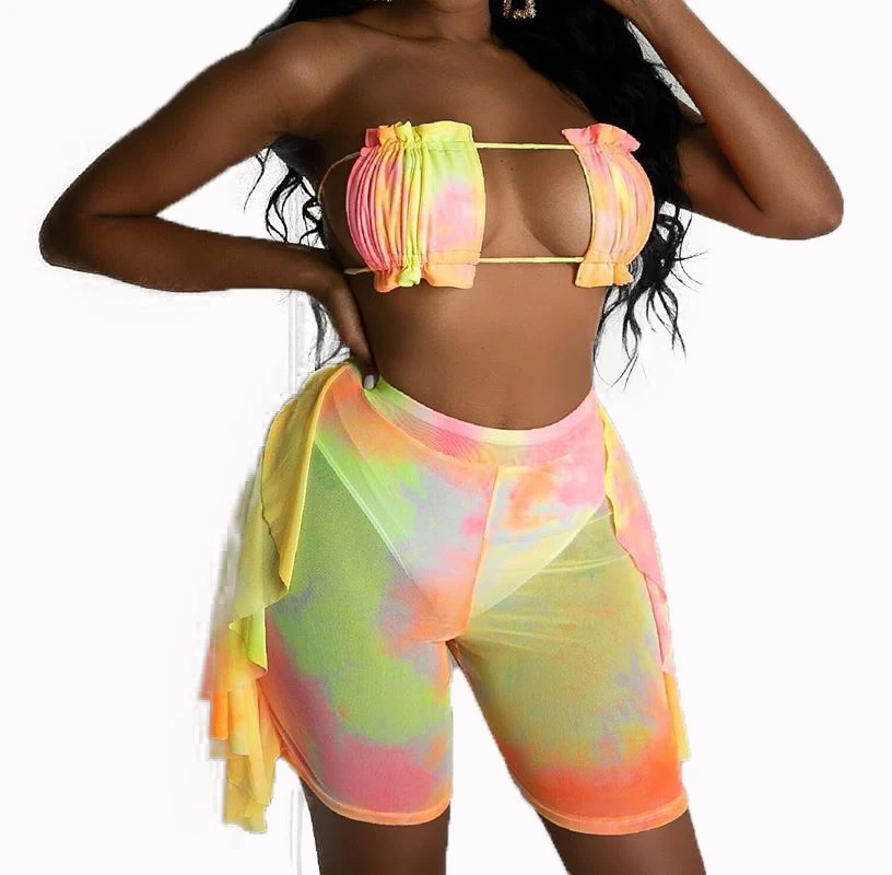 

2021 Tie Dye Bikini In Swimwear & Beachwear Women Swimwear 3 piece Set Bathing Suit, As the picture