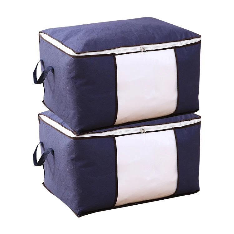 

Hot Sale Clear Rectangle Storage Box Factory Customizable Non-woven Clothes Quilt Organizing Bag with Lid Navy Blue Foldable