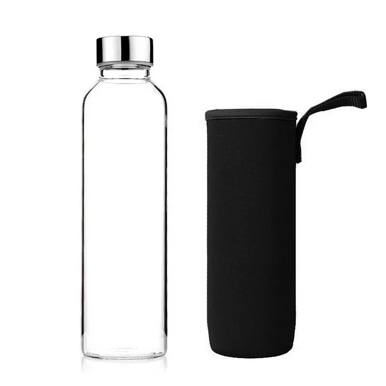

Factory Water Glass Bottle For Beverage With Stainless Steel Lid